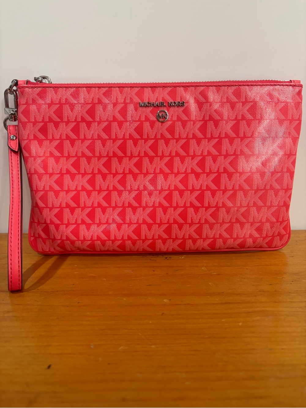 Michael Kors Hot Pink MK Logo Wristlet Clutch